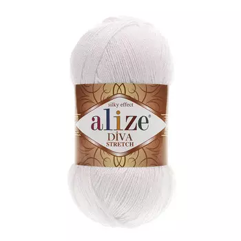 Пряжа ALIZE 'Diva stretch' 100гр. 400м. (92% микроакрил, 8%эластик) (55 белый)