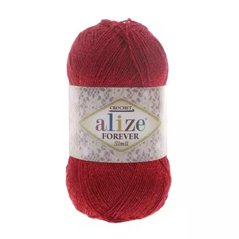 Пряжа ALIZE 'Forever crochet simli' 50гр. 280м. (96%микрофибра акрил,4%металик)ТУ (106 красный)