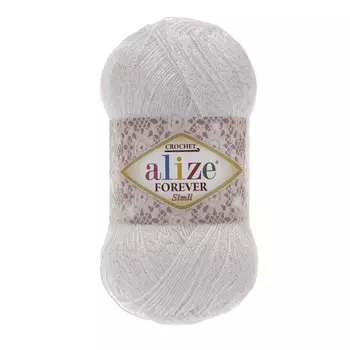 Пряжа ALIZE 'Forever crochet simli' 50гр. 280м. (96%микрофибра акрил,4%металик)ТУ (55 белый)