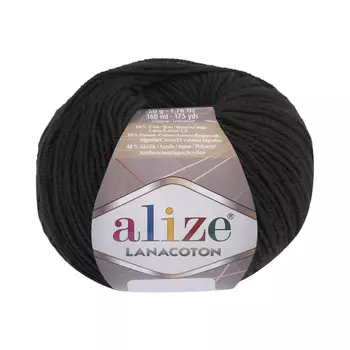 Пряжа Alize 'Lanacoton' 50г 160м (26% шерсть, 26% хлопок, 48% акрил) (60 черный)