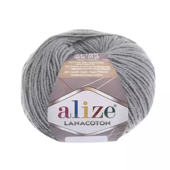 Пряжа Alize 'Lanacoton' 50г 160м (26% шерсть, 26% хлопок, 48% акрил) (21 серый меланж)