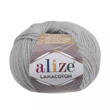 Пряжа Alize 'Lanacoton' 50г 160м (26% шерсть, 26% хлопок, 48% акрил) (420 облачно-серый)