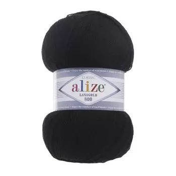 Пряжа ALIZE 'Lanagold 800' 100гр.,730м (49%шерсть, 51%акрил) (60 черный)