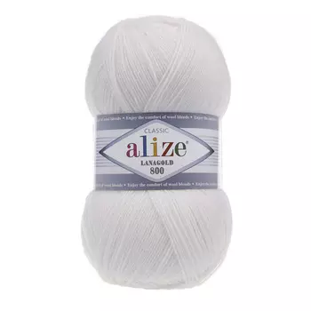 Пряжа ALIZE 'Lanagold 800' 100гр.,730м (49%шерсть, 51%акрил) (55 белый)