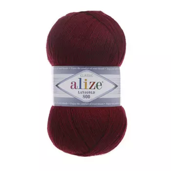 Пряжа ALIZE 'Lanagold 800' 100гр.,730м (49%шерсть, 51%акрил) (57 бордовый)