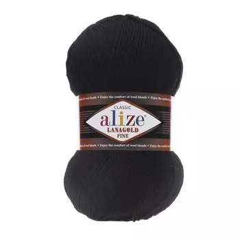 Пряжа ALIZE 'Lanagold fine' 100 гр. 390м (49%шерсть, 51% акрил) (60 черный)