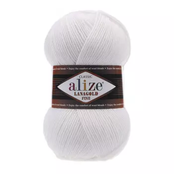 Пряжа ALIZE 'Lanagold fine' 100 гр. 390м (49%шерсть, 51% акрил) (55 белый)
