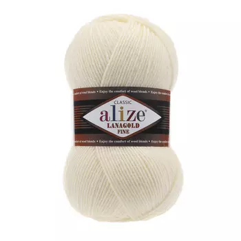 Пряжа ALIZE 'Lanagold fine' 100 гр. 390м (49%шерсть, 51% акрил) (01 кремовый)