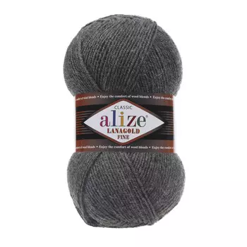 Пряжа ALIZE 'Lanagold fine' 100 гр. 390м (49%шерсть, 51% акрил) (182 средне-серый меланж)