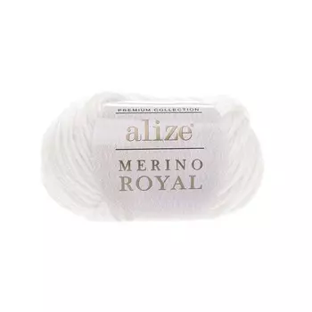 Пряжа Alize 'Merino Royal' 50г 100м (100% шерсть) (55 белый)