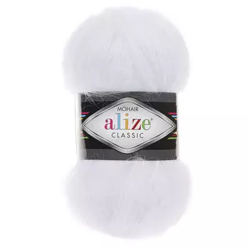 Пряжа ALIZE 'Mohair classic ' 100гр. 200м (25%мохер, 24%шерсть, 51%акрил) (55 белый)