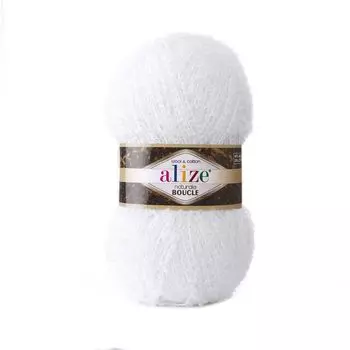 Пряжа Alize 'Naturale Boucle' 100гр. 200м. (49% шерсть, 24% хлопок, 24% акрил, 3% полиэстер) (55 белый)