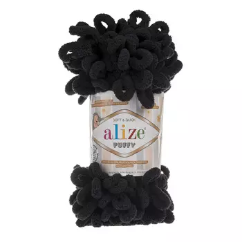 Пряжа Alize 'Puffy' 100г 9м (100% микрополиэстер) (60 черный)