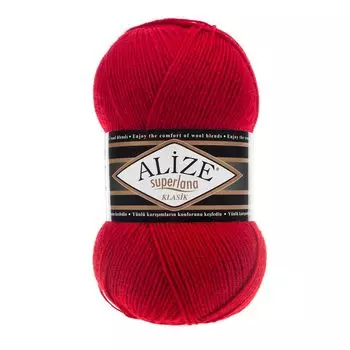 Пряжа ALIZE 'Superlana klasik' (однотонная) 100гр. 280м. (75% акрил, 25%шерсть) ТУ (56 красный)