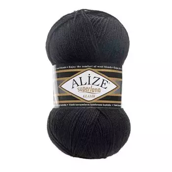 Пряжа ALIZE 'Superlana klasik' (однотонная) 100гр. 280м. (75% акрил, 25%шерсть) ТУ (60 черный)