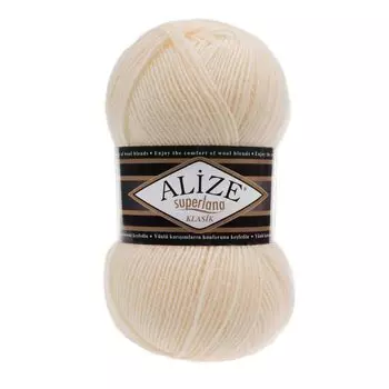 Пряжа ALIZE 'Superlana klasik' (однотонная) 100гр. 280м. (75% акрил, 25%шерсть) ТУ (01 кремовый)