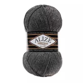 Пряжа ALIZE 'Superlana klasik' (однотонная) 100гр. 280м. (75% акрил, 25%шерсть) ТУ (182 средне-серый меланж)