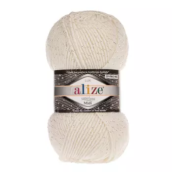 Пряжа ALIZE 'Superlana Midi Lux' 100гр. 170м (24% шерсть, 73% акрил, 3% металл. волокно) (62 молочный)