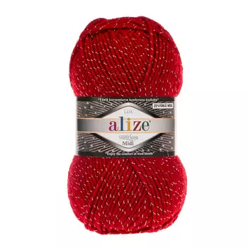 Пряжа ALIZE 'Superlana Midi Lux' 100гр. 170м (24% шерсть, 73% акрил, 3% металл. волокно) (56 красный)