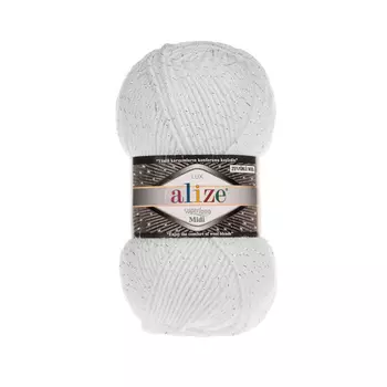 Пряжа ALIZE 'Superlana Midi Lux' 100гр. 170м (24% шерсть, 73% акрил, 3% металл. волокно) (55 белый)