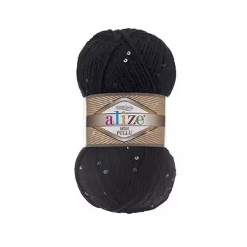 Пряжа ALIZE 'Superlana Midi Pullu' 100гр. 150м (5% полиамид, 5% пайетки, 23% шерсть, 67% акрил) (60 черный)