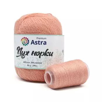 Пряжа Astra Premium 'Пух норки' (Mink yarn) 50гр 290м (+/- 5%) (80%пух, 20%нейлон) (+нить 20гр) (031 персиковый)