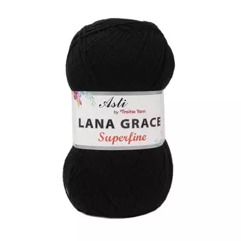 Пряжа из Троицка 'Lana Grace Superfine' 100гр. 610м. (25% мериносовая шерсть, 75% акрил супер софт) (0140 черный)