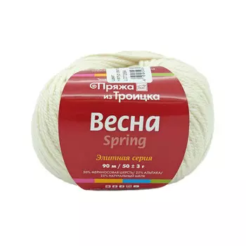 Пряжа из Троицка 'Весна' 50гр. 90м (50% мериносовая шерсть, 25% альпака, 25% натуральный шёлк) (0770 натуральный светлый)