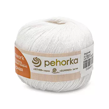 Пряжа Пехорка 'Ажурная' (100%мерсеризованный хлопок) (01 белый)