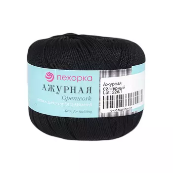 Пряжа Пехорка 'Ажурная' (100%мерсеризованный хлопок) (02-Черный)