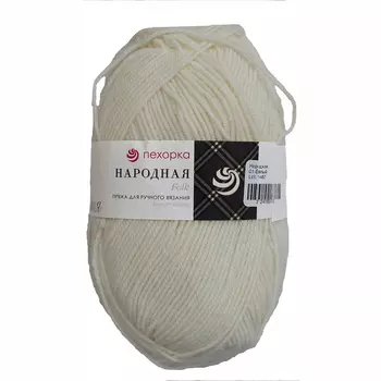 Пряжа Пехорка 'Народная' 100гр. 220м.(30%шерсть, 70%акрил высокообъемный) (01-Белый)