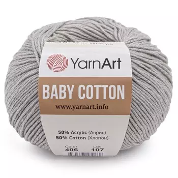 Пряжа YarnArt 'Baby Cotton' 50гр 165м (50% хлопок, 50% акрил) (406 светло-серый)