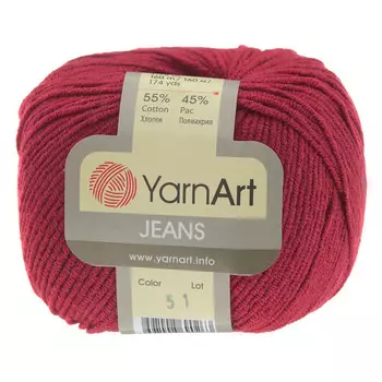 Пряжа YarnArt 'Jeans' 50гр 160м (55% хлопок, 45% полиакрил) (51 красный)