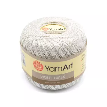 Пряжа YarnArt 'Violet Lurex' 50гр 282м (96% мерсеризованный хлопок, 4% металлик) (1000 белый/серебро)