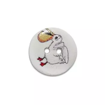 Пуговица деревянная, Фауна 15мм (Пеликан)