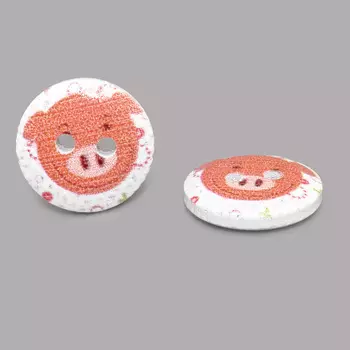 Пуговица деревянная, Фауна 15мм (Свинка)