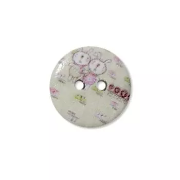 Пуговица деревянная, Мультяшные персонажи 18мм (Зайчики 3)