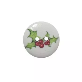 Пуговица деревянная, Новый год 15мм (Пуансеттия)