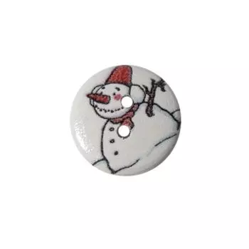 Пуговица деревянная, Новый год 15мм (Снеговик 7)