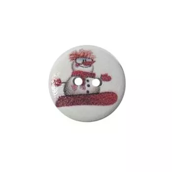 Пуговица деревянная, Новый год 18мм (Снеговик 1)