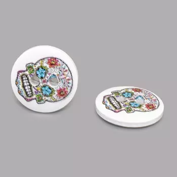 Пуговица деревянная, Разное 15мм (Череп 2)