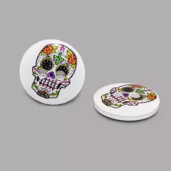 Пуговица деревянная, Разное 15мм (Череп 4)