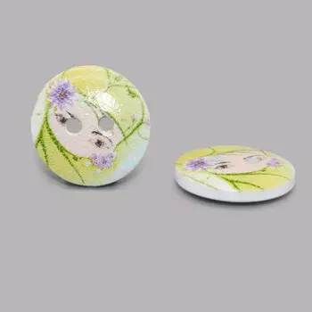 Пуговица деревянная, Разное 15мм (Девочка 1)