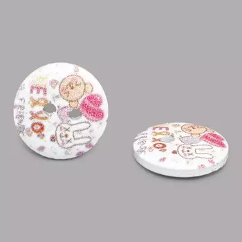 Пуговица деревянная, Разное 15мм (Надпись 'Hello, friends')