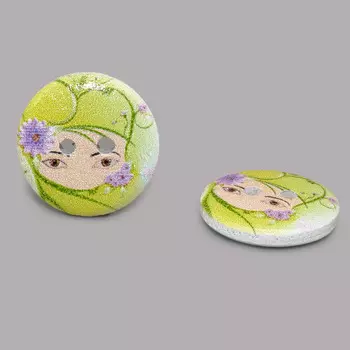 Пуговица деревянная, Разное 18мм (Девочка 1)