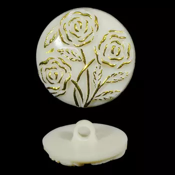 Пуговицы на ножке с золотыми розами 20мм (белый)