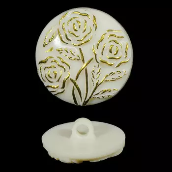 Пуговицы на ножке с золотыми розами 25мм (белый)
