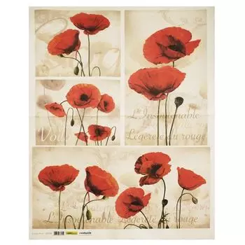 QSIPM037M Декупажная бумага рисовая 'Мак красный', плотность 25 гр./кв.м, 50х70 см, Renkalik