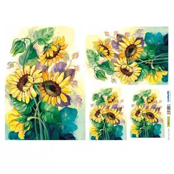 QSIPR007 Декупажная бумага рисовая 'Подсолнухи', плотность 25 гр./кв.м, 35х50 см, Renkalik