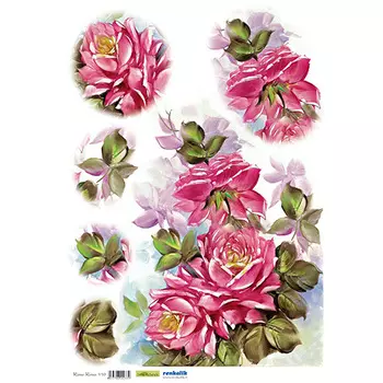 QSIPR110 Декупажная бумага рисовая 'Розовые розы', плотность 25 гр./кв.м, 35х50 см, Renkalik